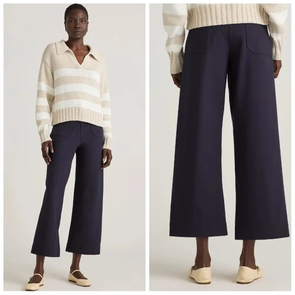 Quince $120 Ultra-Stretch Ponte Cropped Wide Leg Pants Navy Women 14 Minimalist - Picture 1 of 10